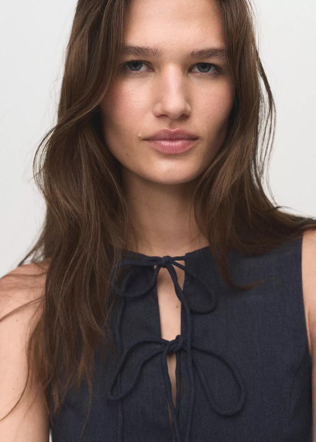 Blue Denim-Effect Dress With Bows, , large image number 8