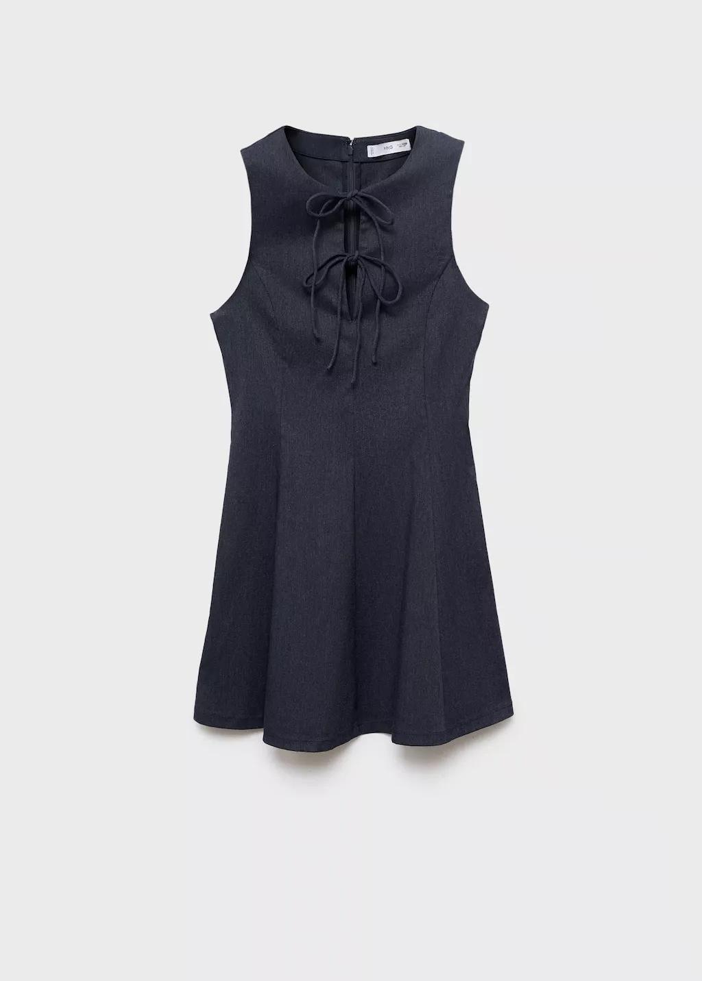 Blue Denim-Effect Dress With Bows, , large image number 10