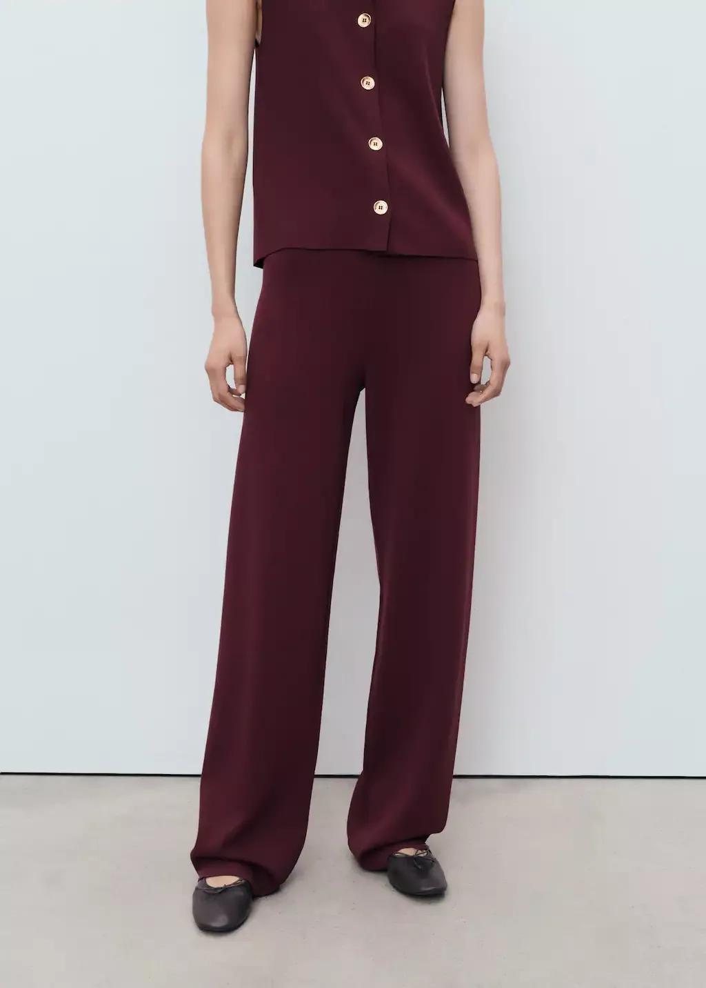 Red Knitted Trousers With Elastic Waistband, , large image number 1