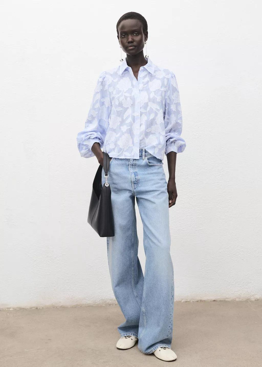 Blue Lt Pastel Striped Shirt With Embroidered Details, , large image number 0