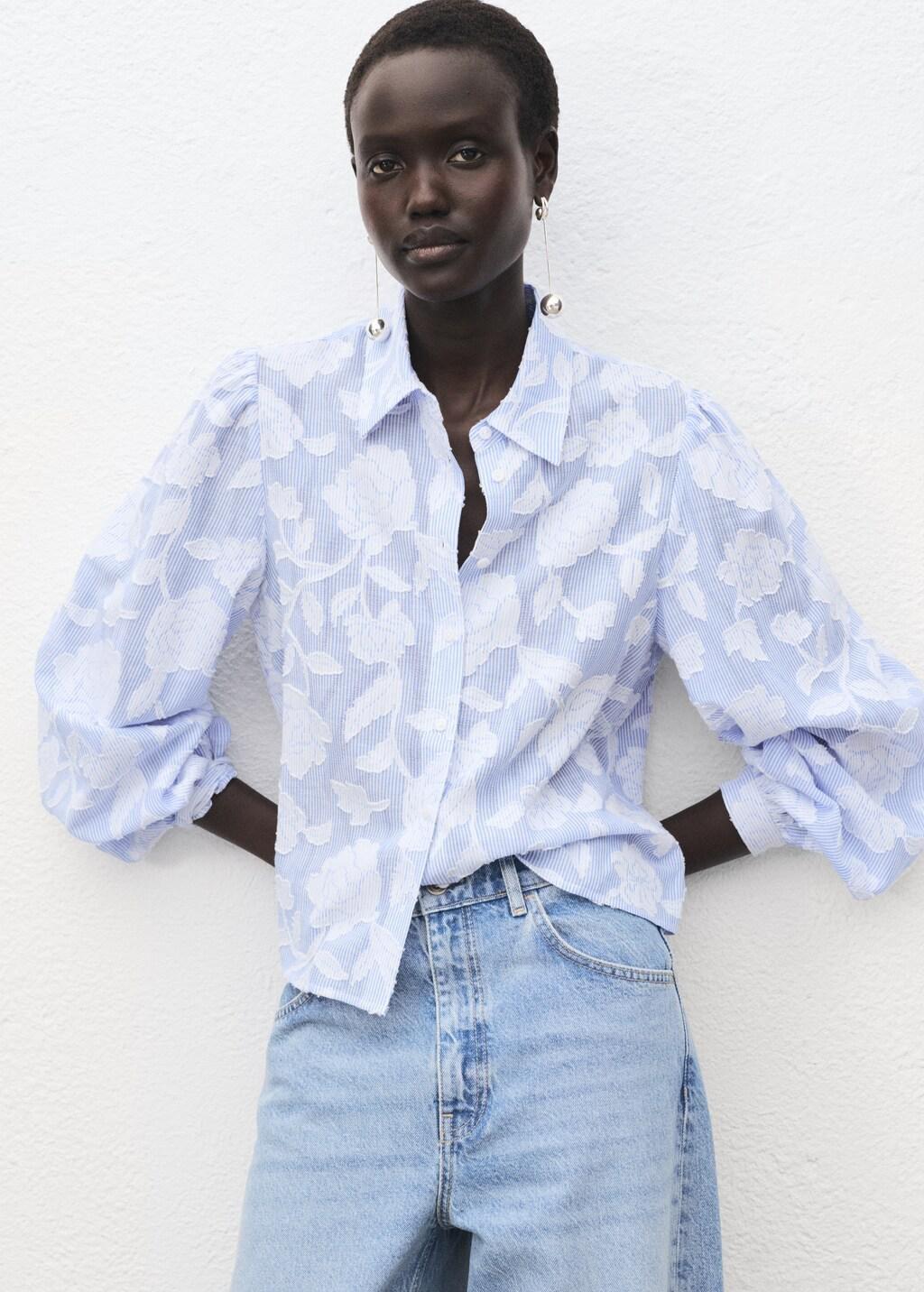 Blue Lt Pastel Striped Shirt With Embroidered Details, , large image number 3