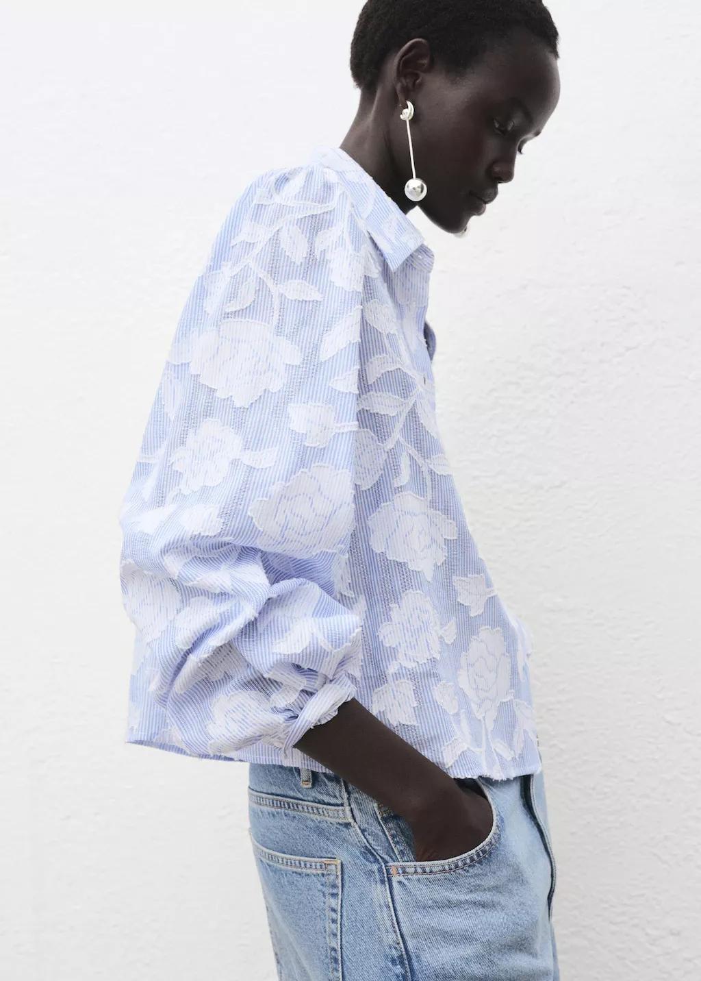 Blue Lt Pastel Striped Shirt With Embroidered Details, , large image number 4