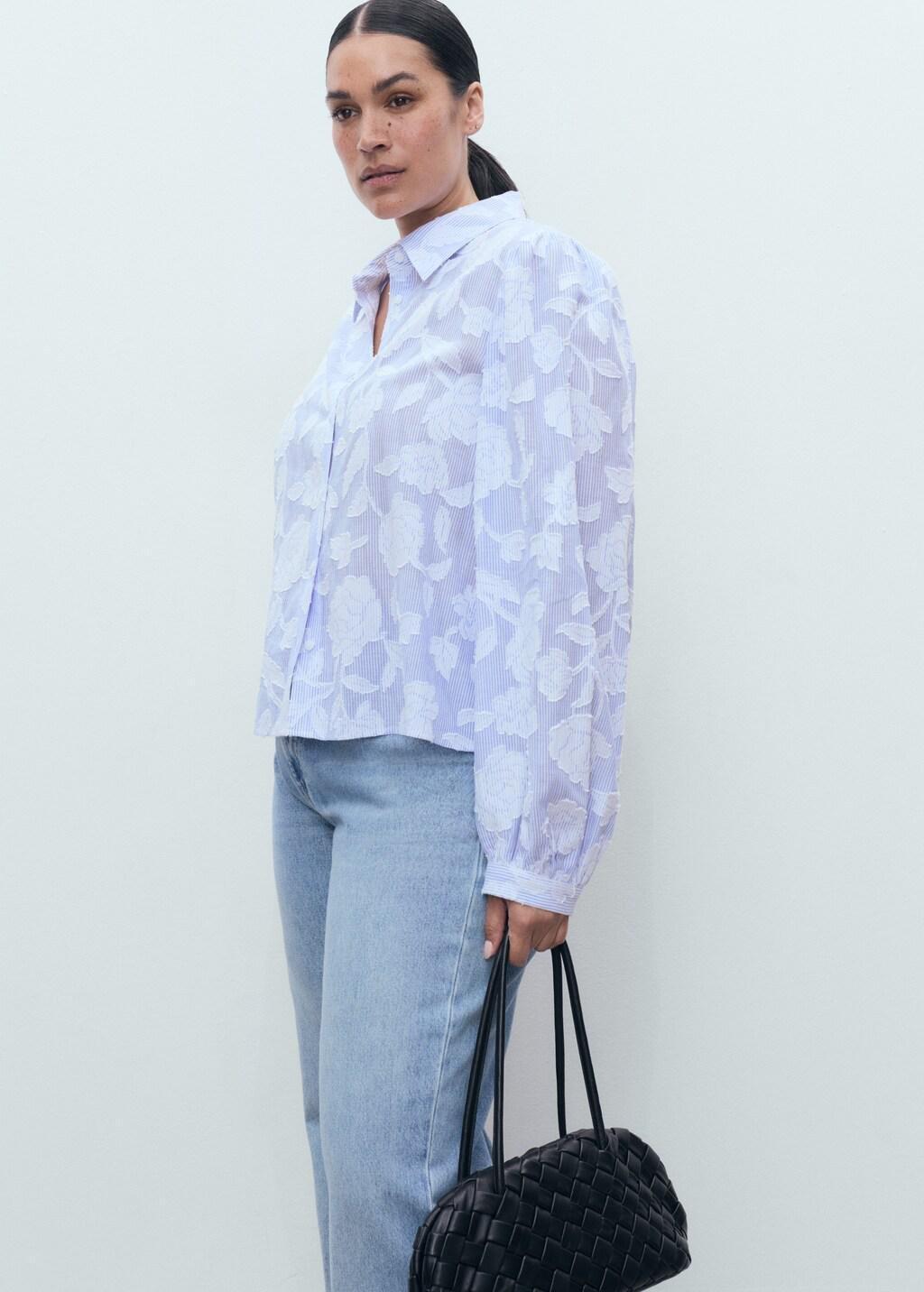Blue Lt Pastel Striped Shirt With Embroidered Details, , large image number 6