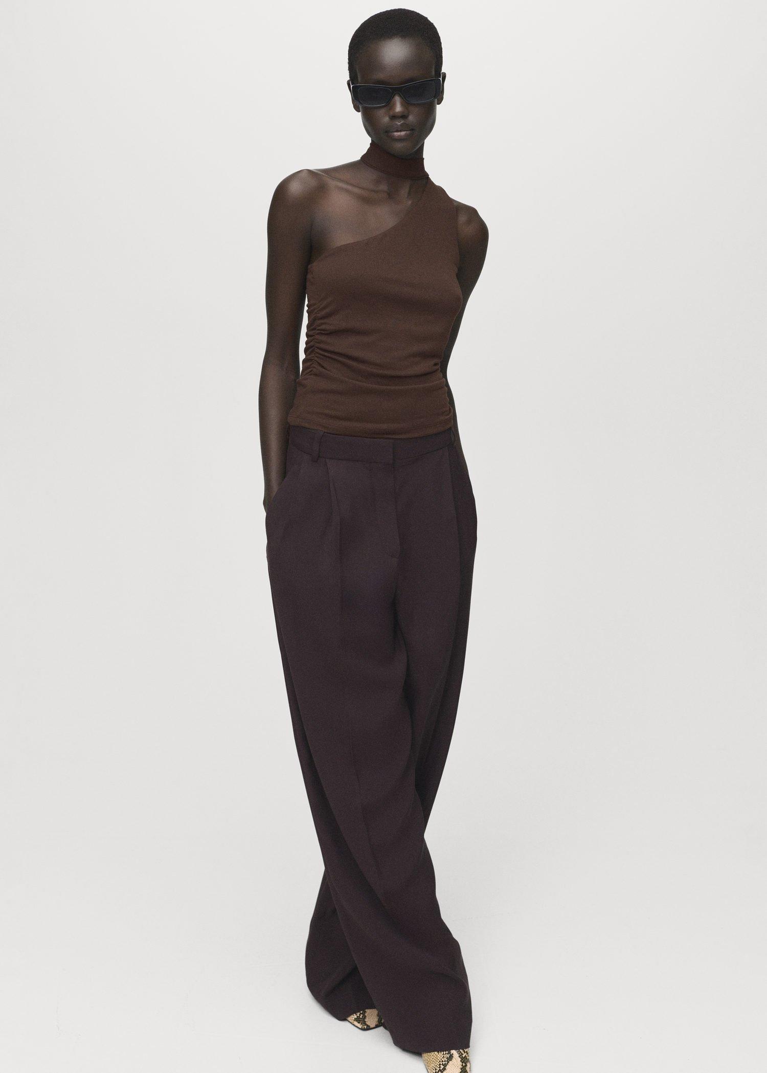 BROWN Asymmetrical foulard top, 0201_30, large image number 0