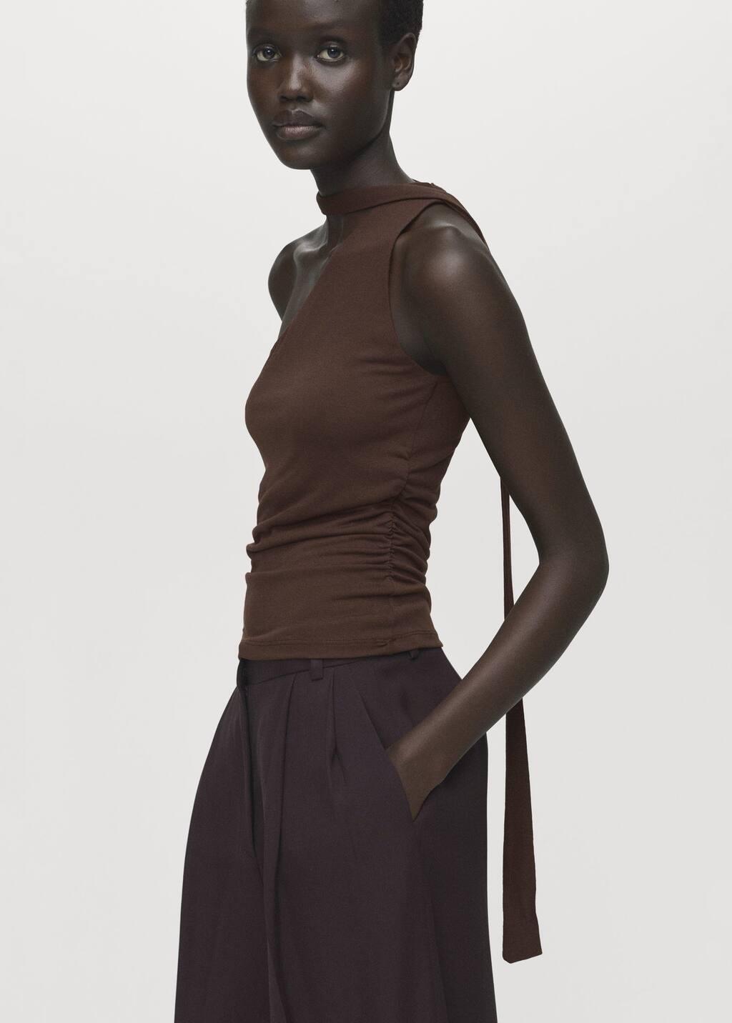 BROWN Asymmetrical foulard top, 0201_30, large image number 1