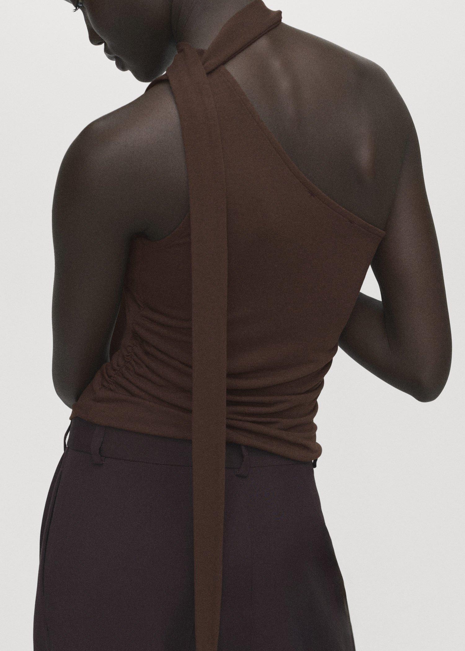 BROWN Asymmetrical foulard top, 0201_30, large image number 4
