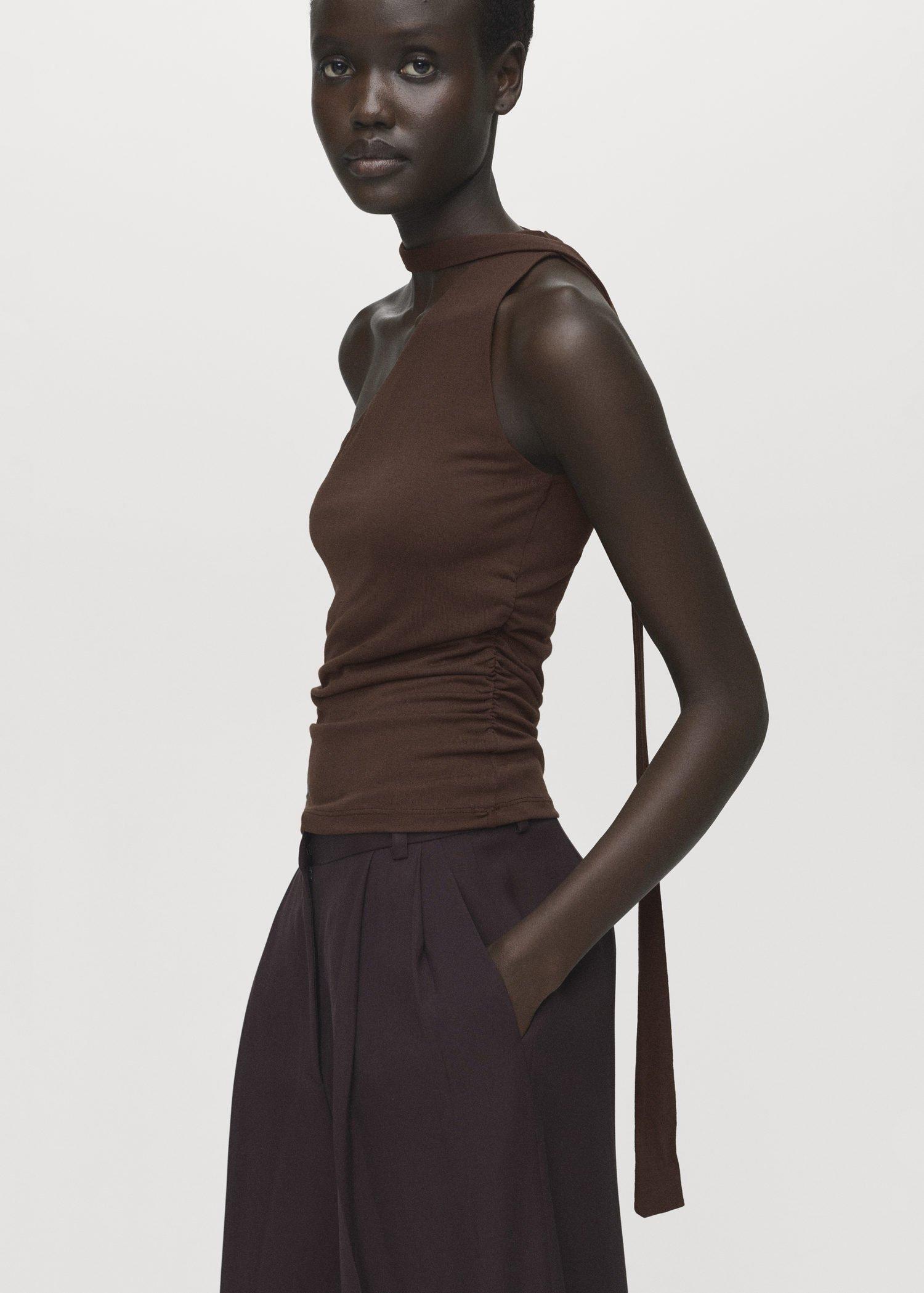 BROWN Asymmetrical foulard top, 0201_30, large image number 6