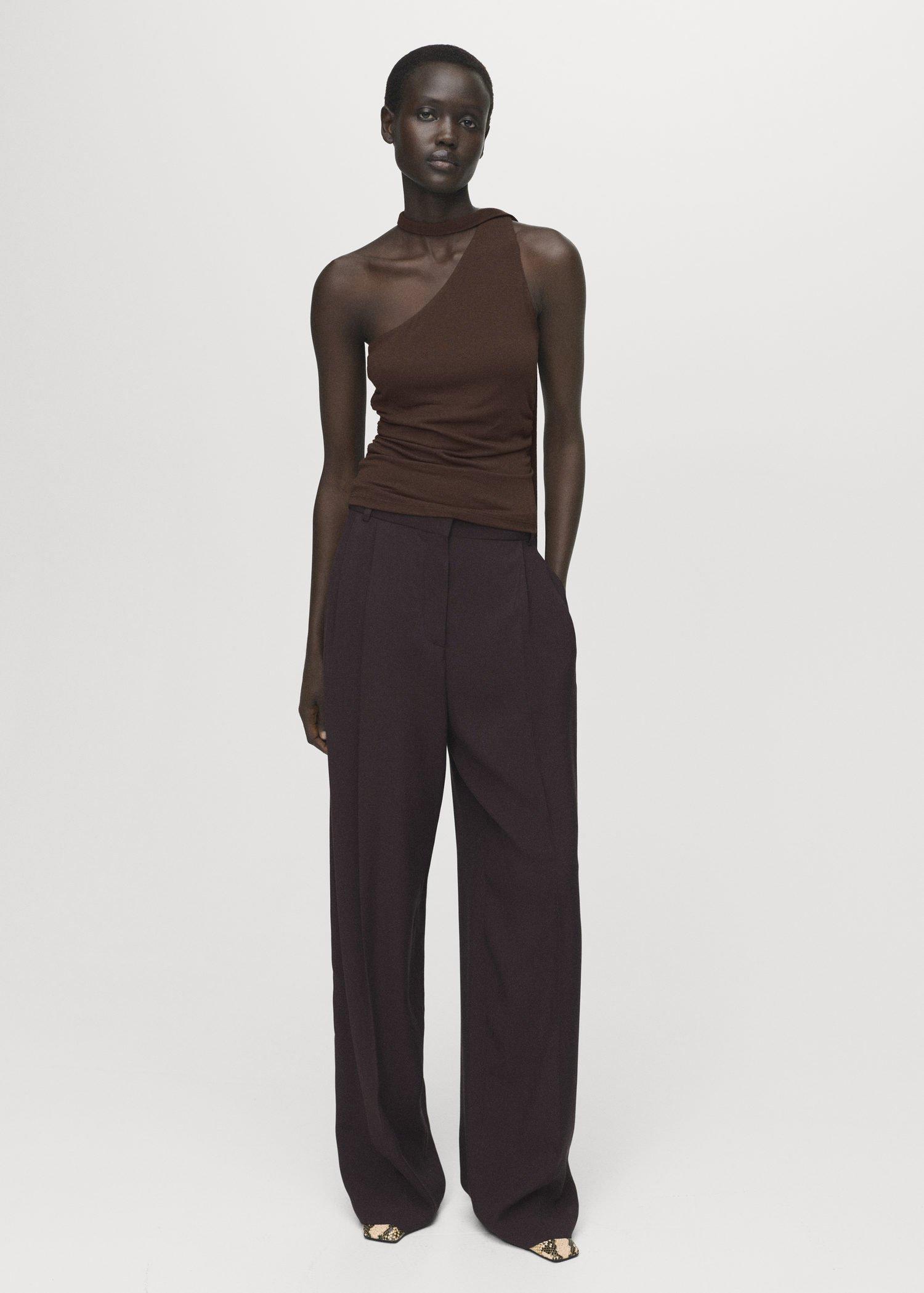 BROWN Asymmetrical foulard top, 0201_30, large image number 7