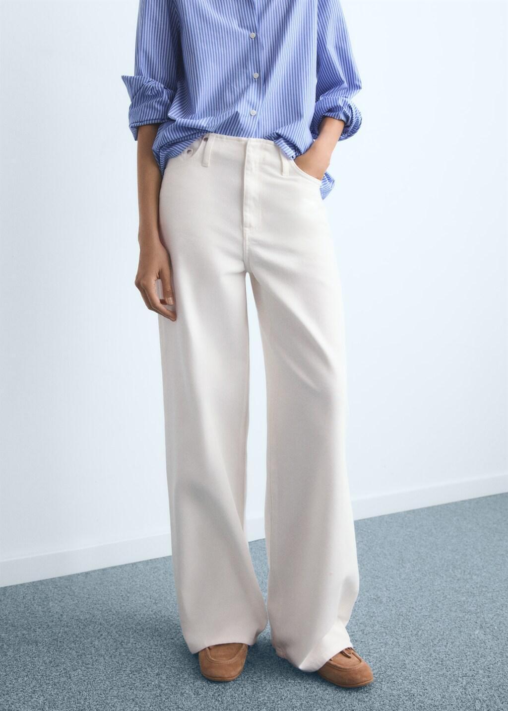 White Wide Leg Low-Rise Jeans, , large image number 3