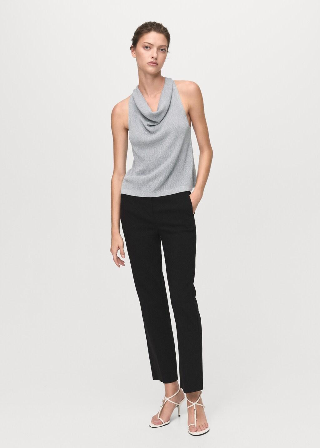 SILVER Lurex knitted top with draped neck, , large image number 0