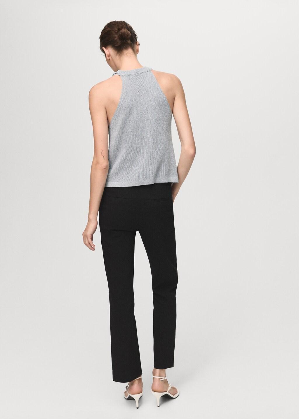 SILVER Lurex knitted top with draped neck, , large image number 2
