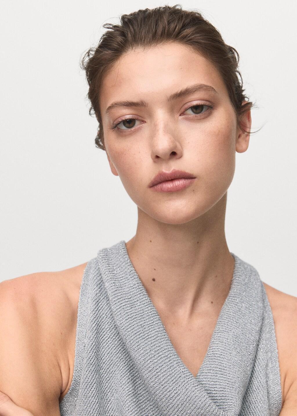 SILVER Lurex knitted top with draped neck, , large image number 4