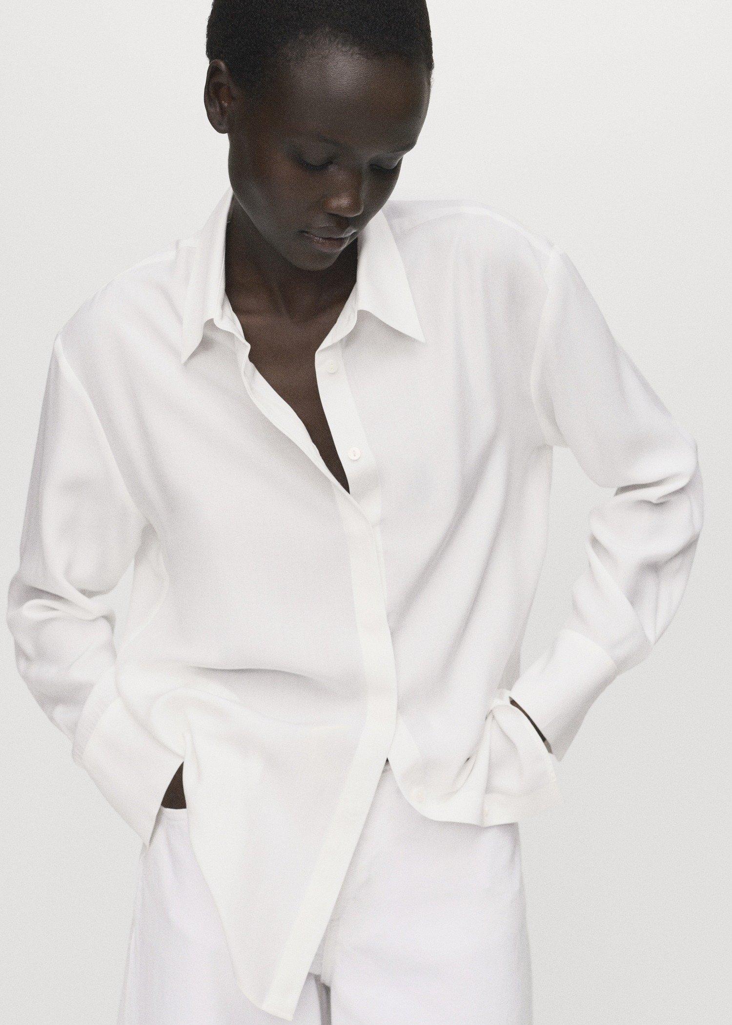 White Lyocell Shirt With Hidden Buttons, Natural White, medium