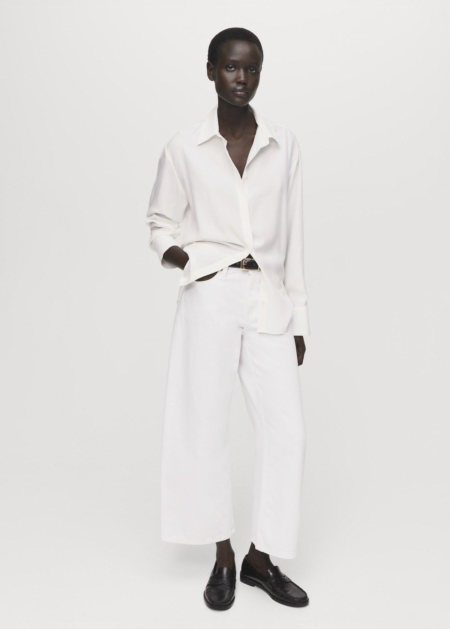 White Lyocell Shirt With Hidden Buttons, Natural White, medium