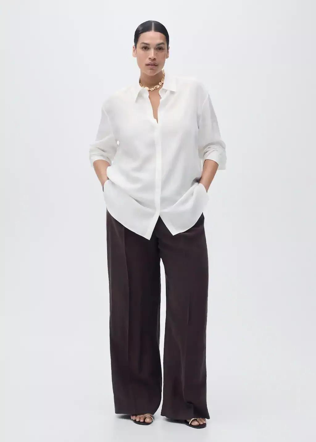 White Lyocell Shirt With Hidden Buttons, , large image number 5
