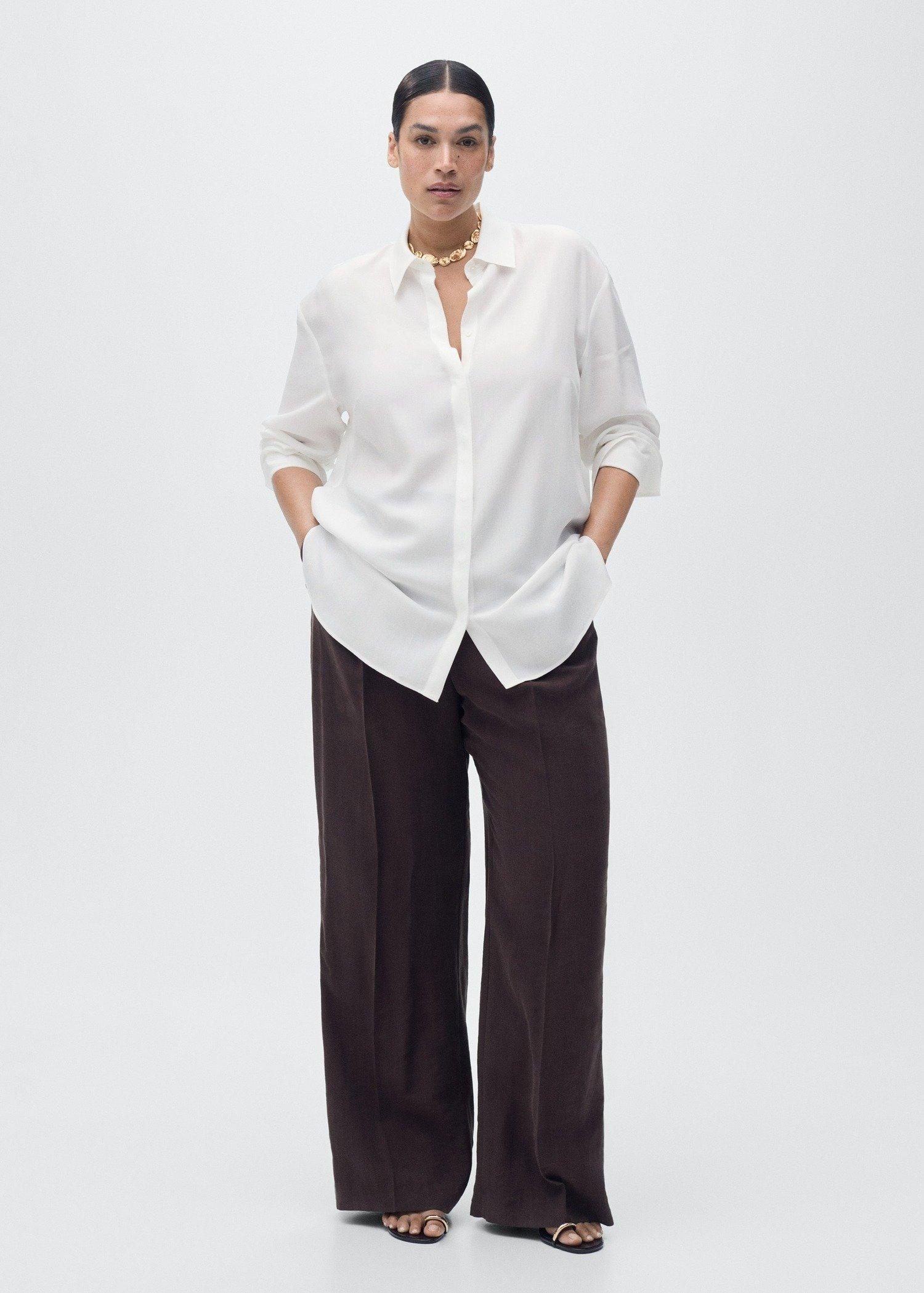 White Lyocell Shirt With Hidden Buttons, , large image number 6