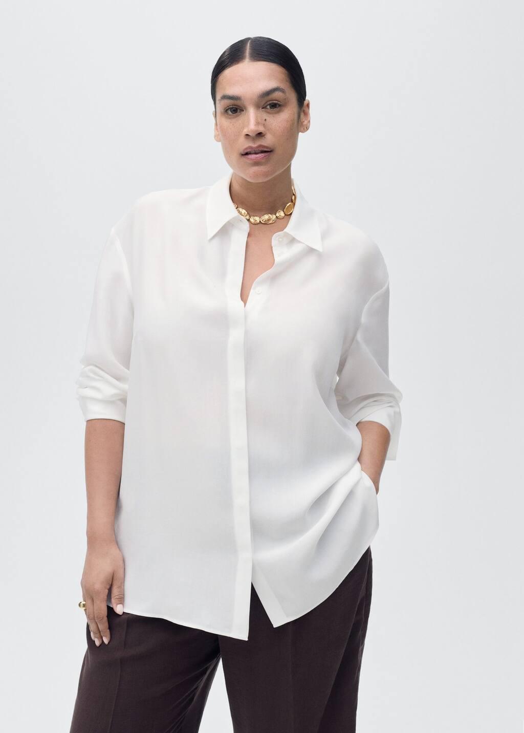 White Lyocell Shirt With Hidden Buttons, , large image number 11