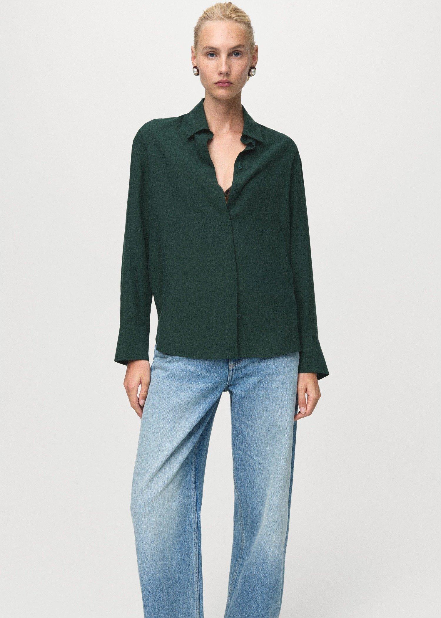 Green Lyocell Shirt With Hidden Buttons, , large image number 0