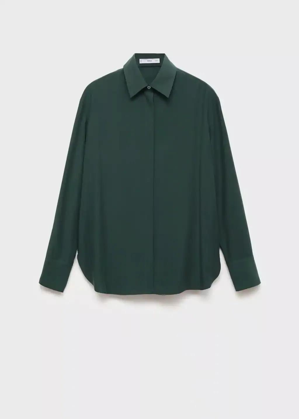 Green Lyocell Shirt With Hidden Buttons, , large image number 4