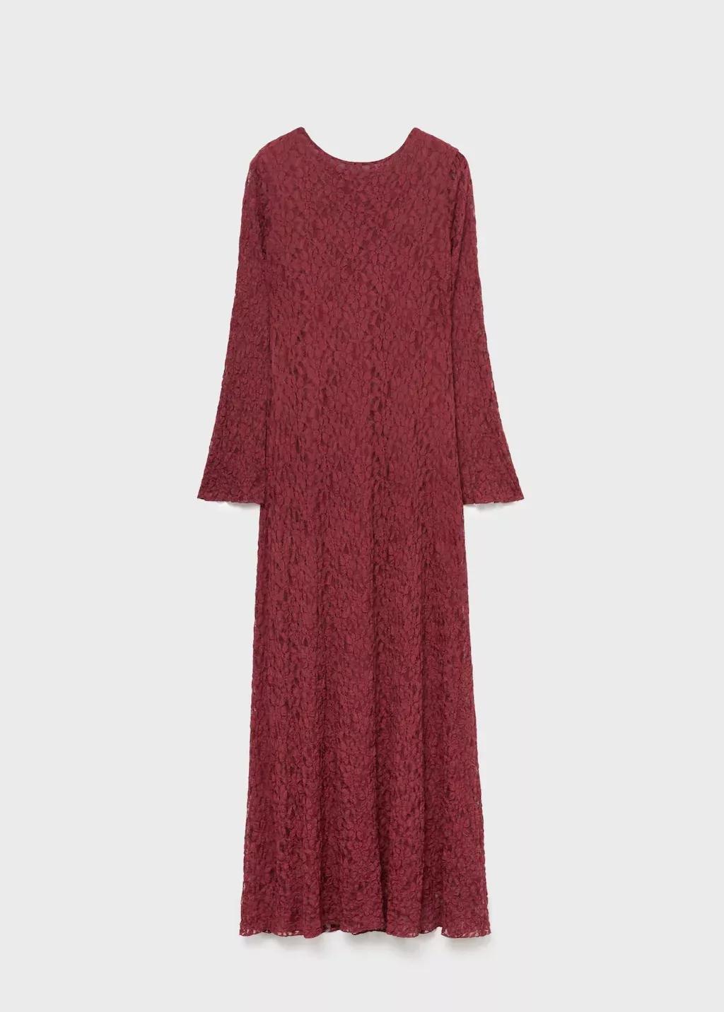Red Lace Dress With Bell Sleeves, Dark Red, large image number 3