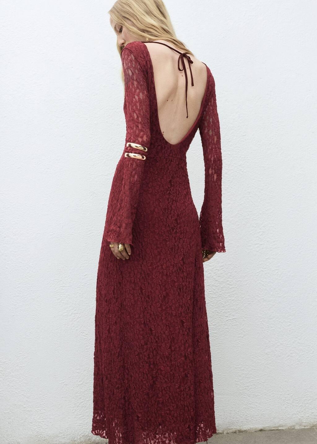 Red Lace Dress With Bell Sleeves, Dark Red, large image number 5