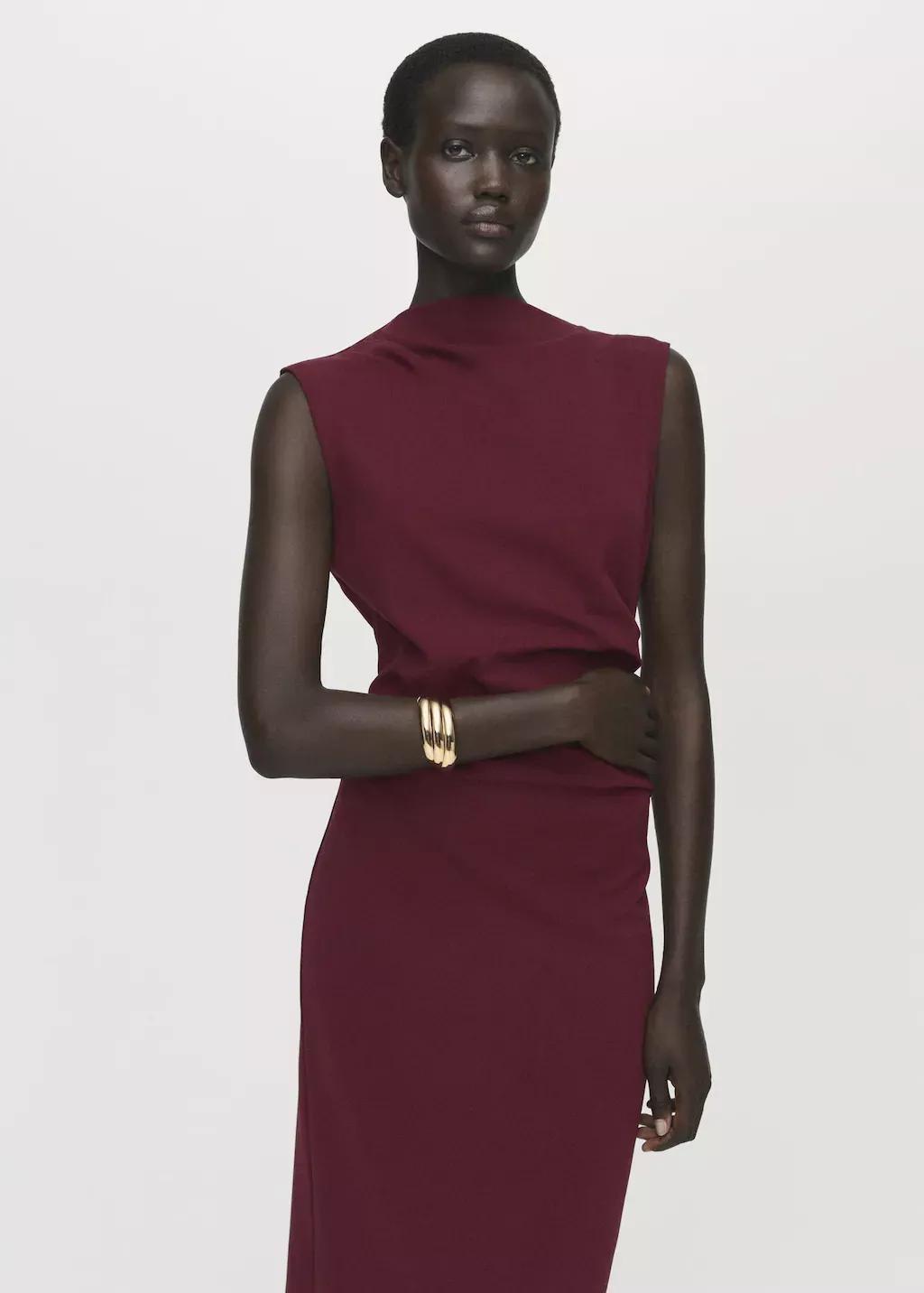 DARK RED Ruched fitted dress, 0201_78, medium