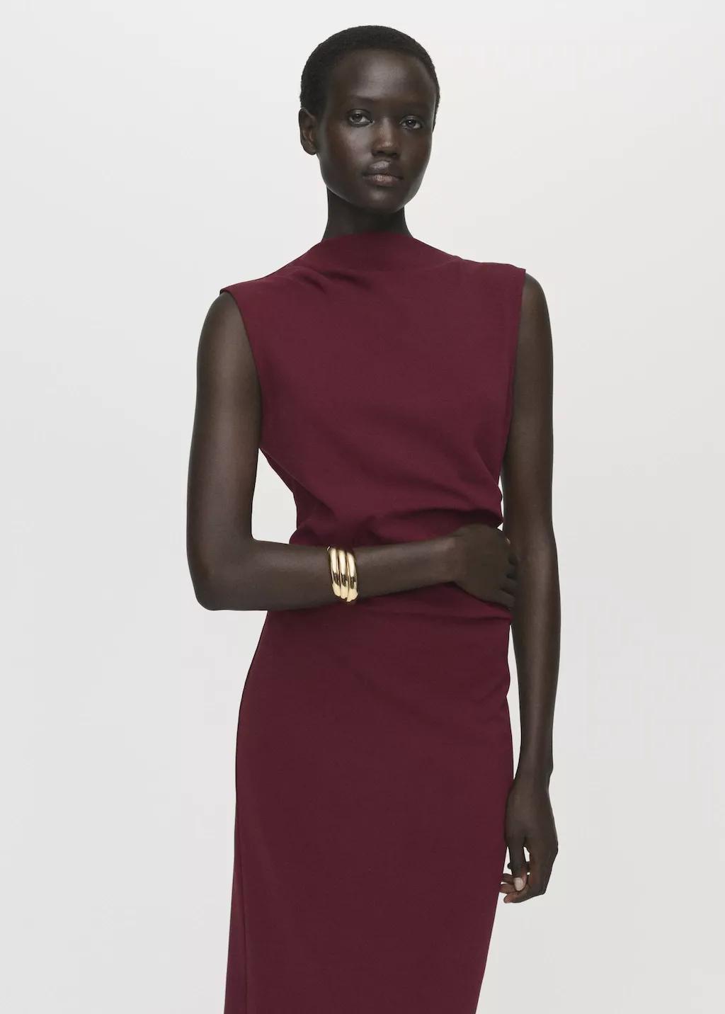 DARK RED Ruched fitted dress, , large image number 7