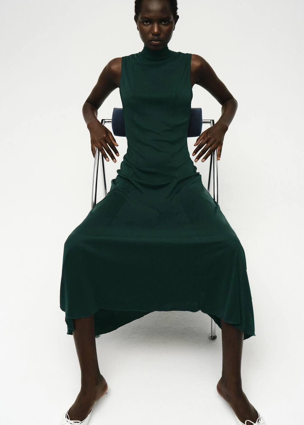 Green Midi Godet Dress, , large image number 1
