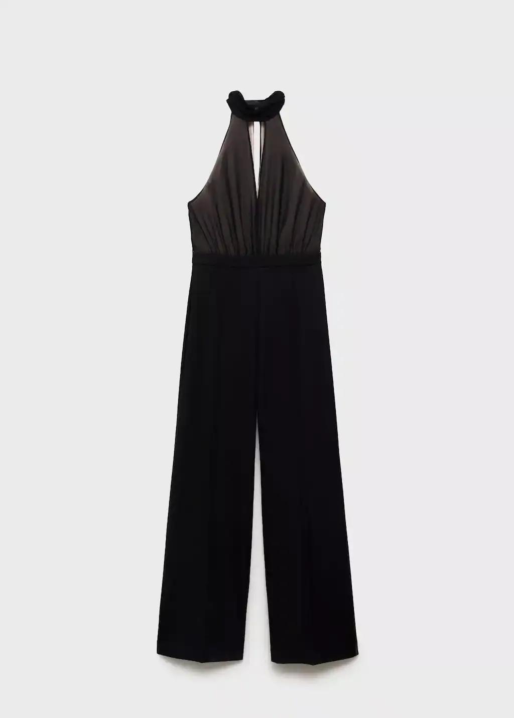 Black Halter-Neck Jumpsuit With Scarf, , large image number 3