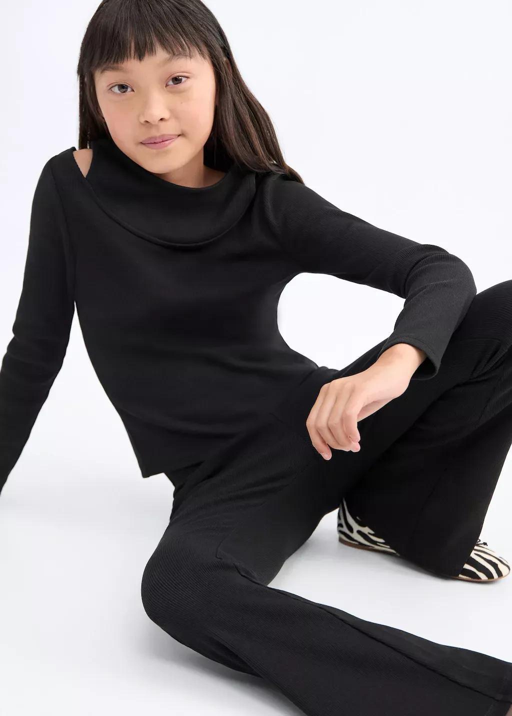 Black Flared Cotton Leggings, Kids Girls, , large image number 3