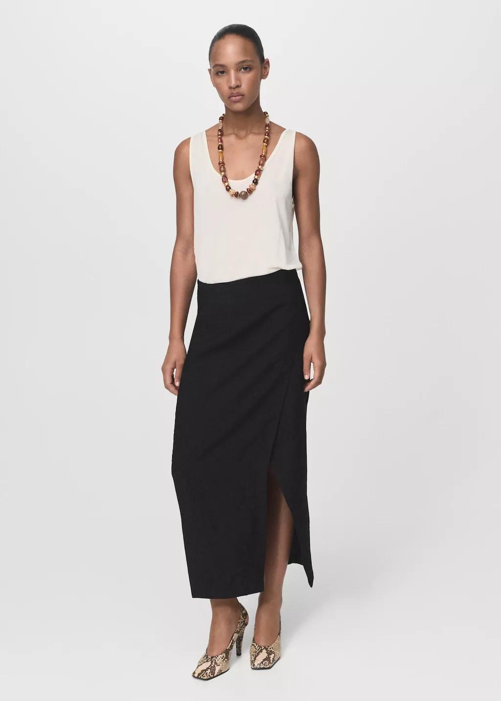 Black Creased-Effect Wrap-Around Skirt, , large image number 0