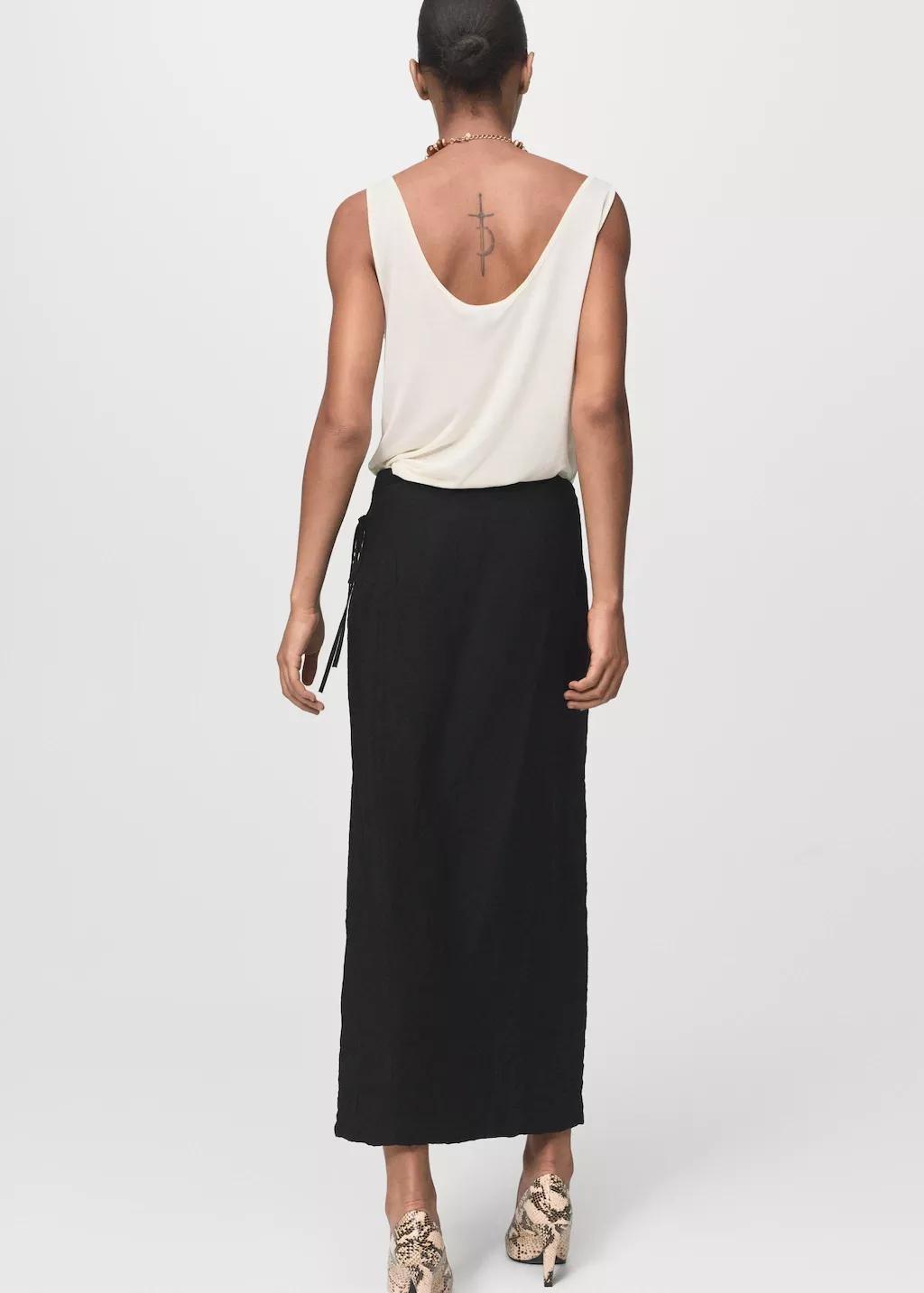 Black Creased-Effect Wrap-Around Skirt, , large image number 2