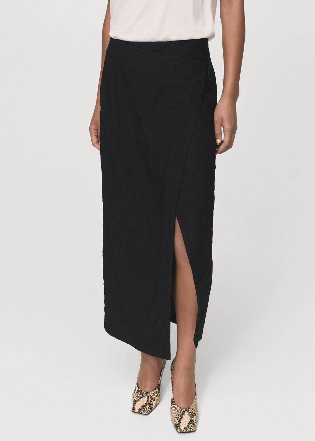 Black Creased-Effect Wrap-Around Skirt, , large image number 3