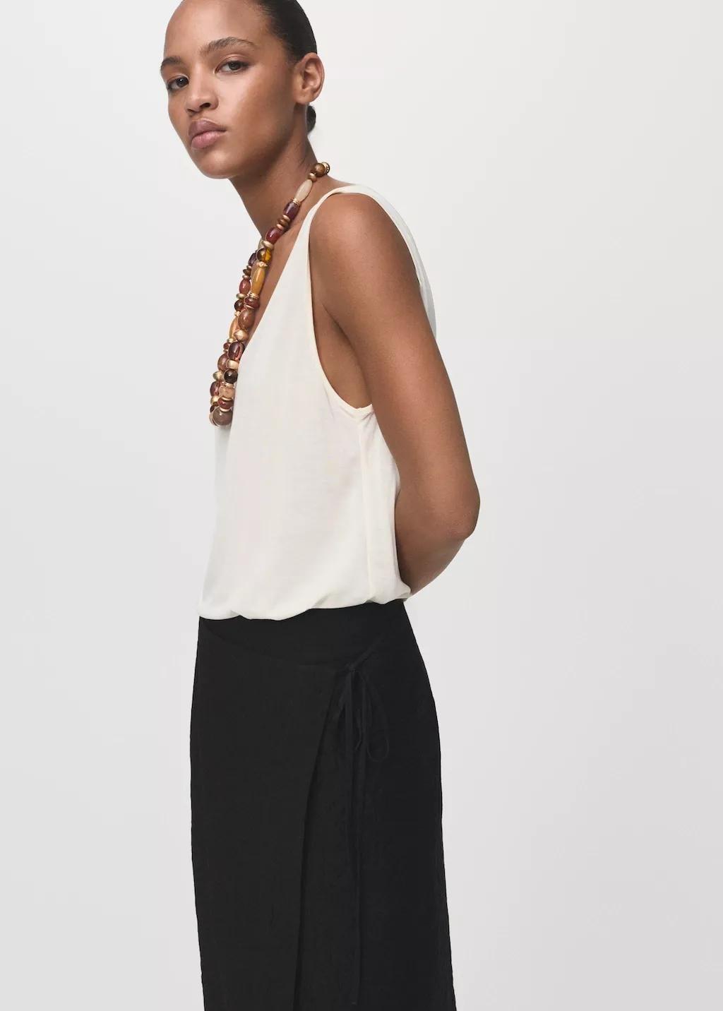 Black Creased-Effect Wrap-Around Skirt, , large image number 4