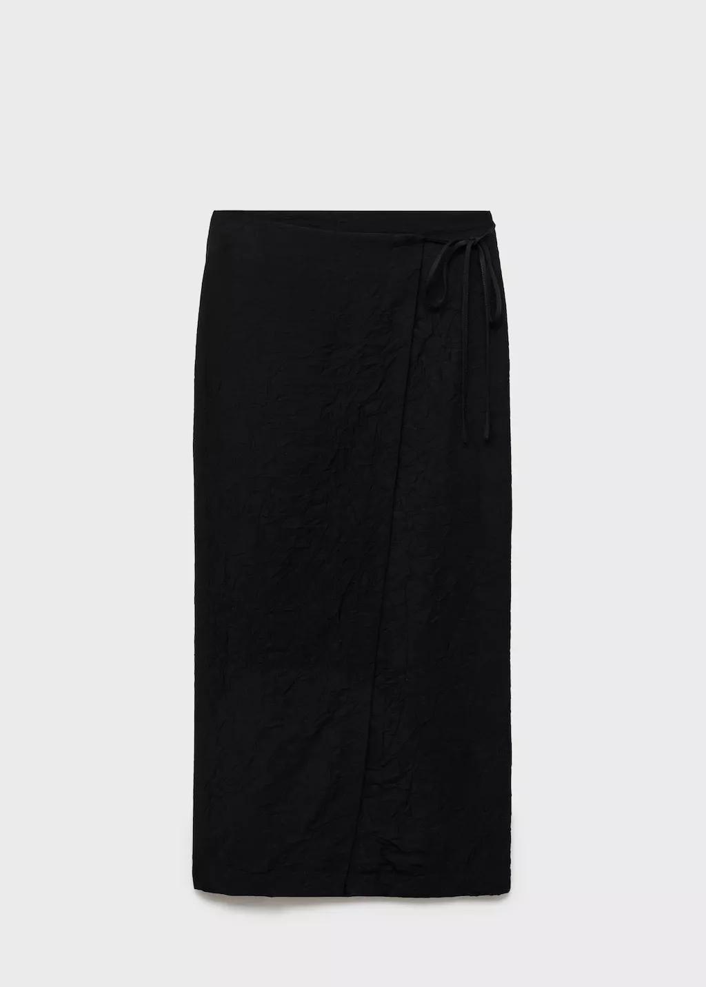 Black Creased-Effect Wrap-Around Skirt, , large image number 8
