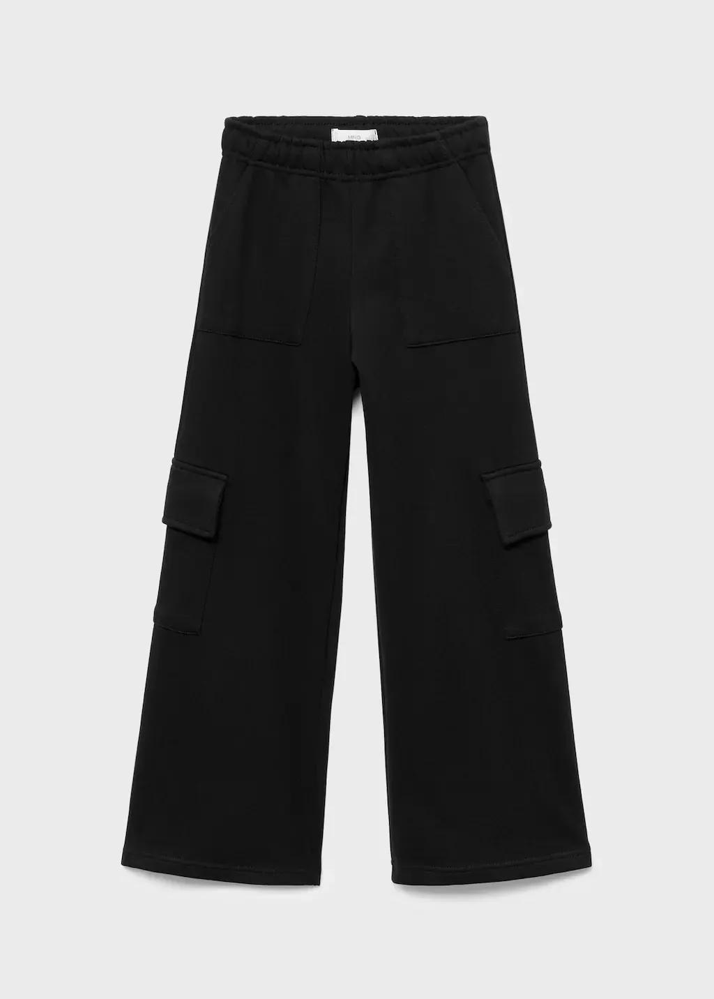 Black Cotton Cargo Joggers, Kids Girls, Black, large image number 0