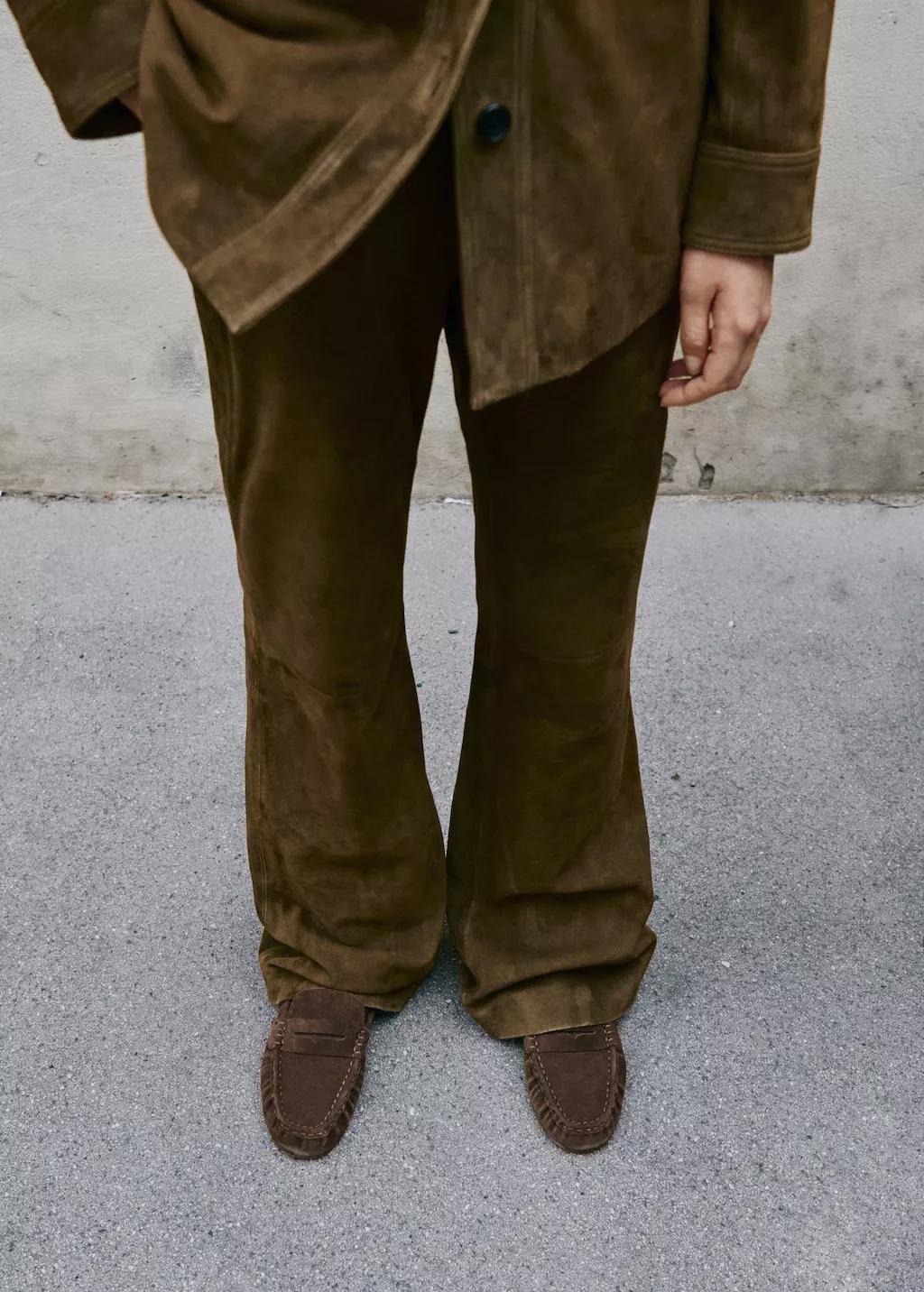 Brown Suede Penny Loafers, Dark Brown, medium