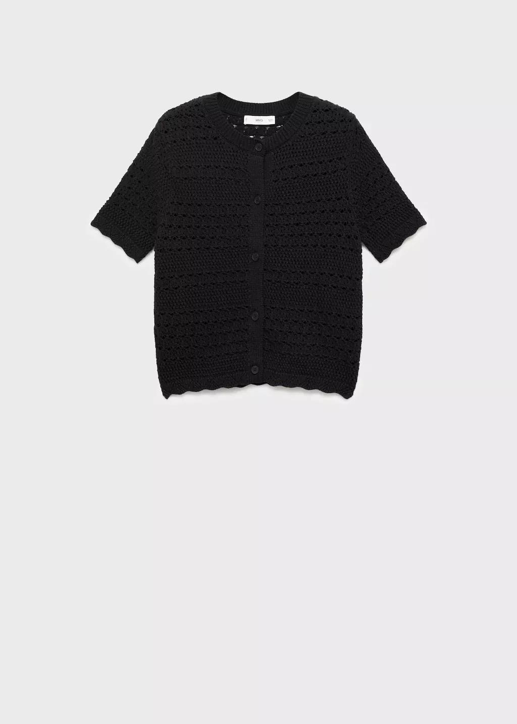 BLACK Short-sleeved crochet cardigan, Black, large image number 3