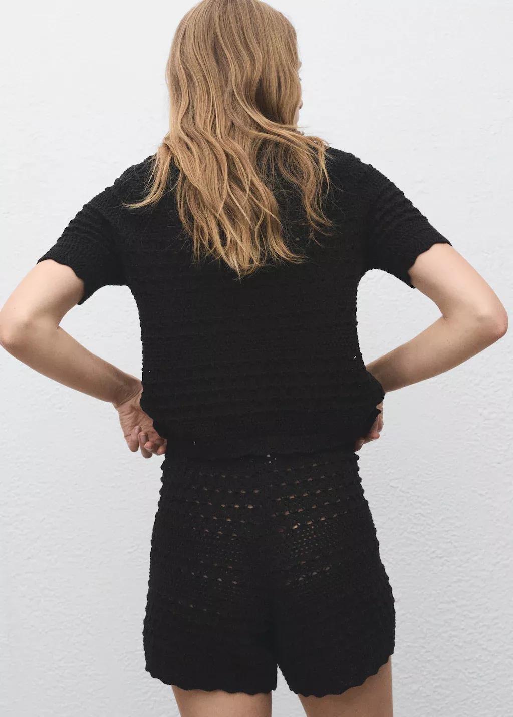 BLACK Short-sleeved crochet cardigan, Black, large image number 4