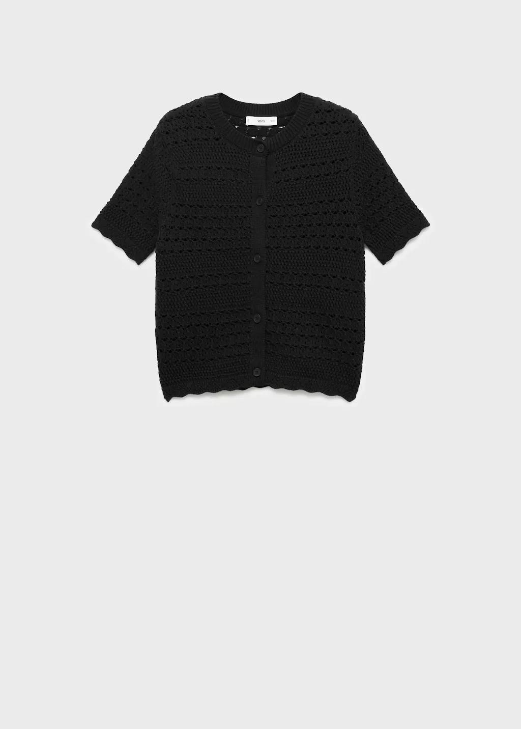 Black Short-Sleeved Crochet Cardigan, , large image number 6