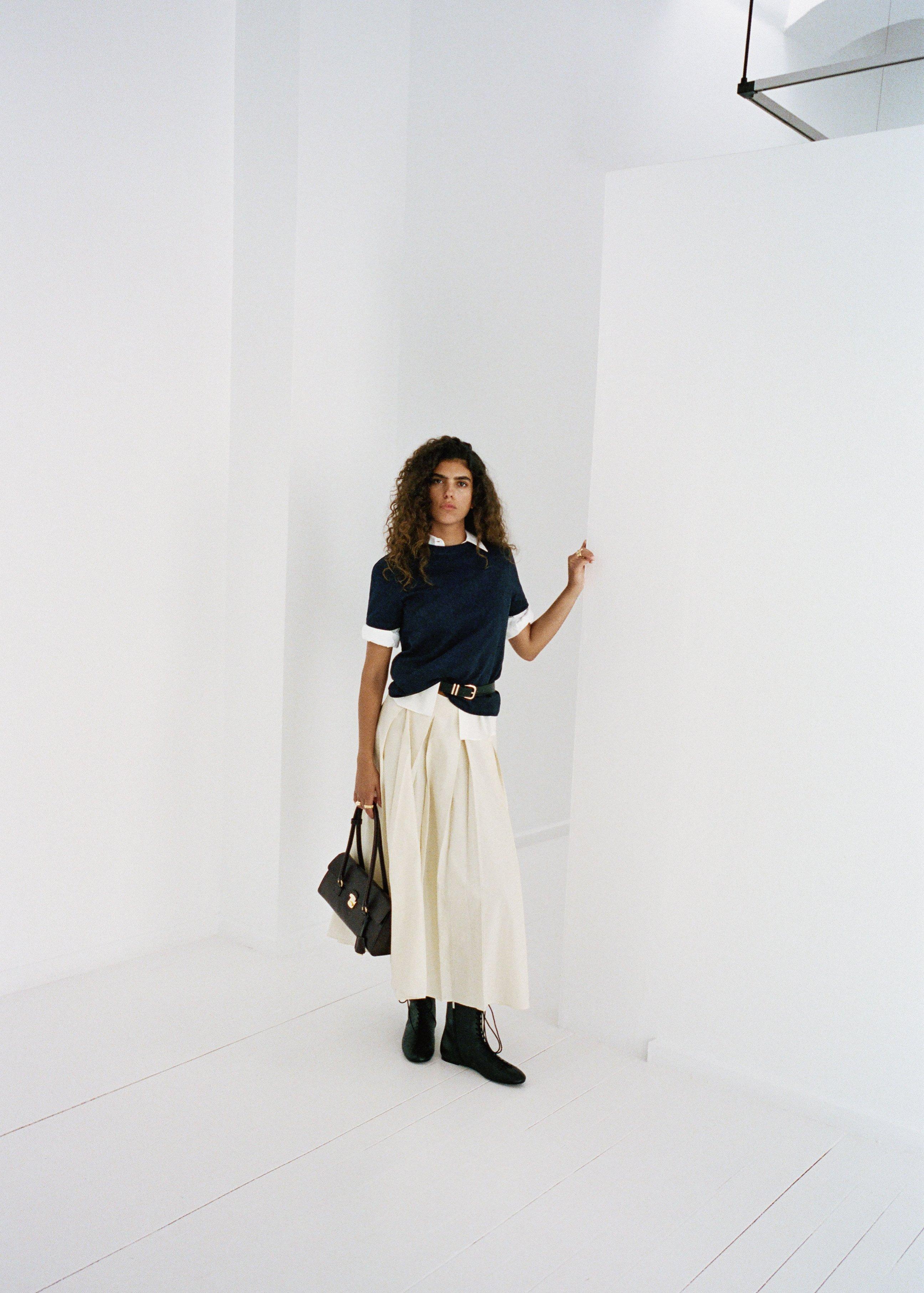 Beige Pleated Midi-Skirt, , large image number 0