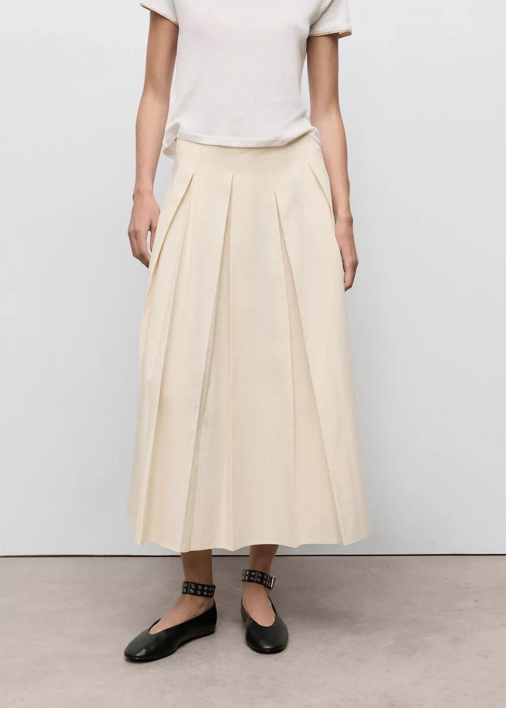 Beige Pleated Midi-Skirt, , large image number 4
