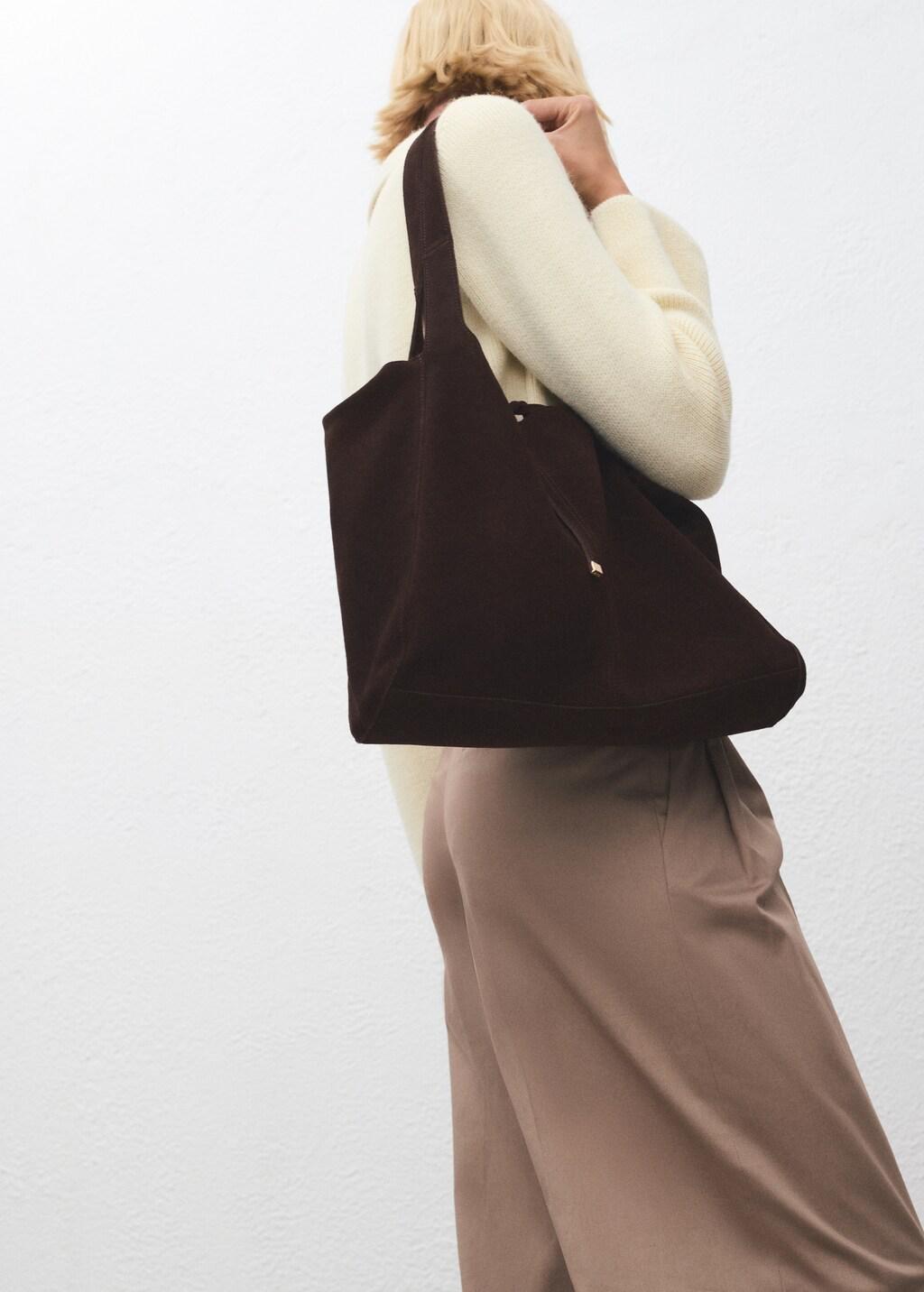 Brown Suede Shopper Bag, , medium