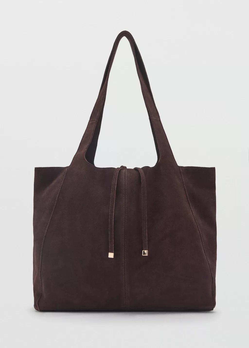 Brown Suede Shopper Bag, Dark Brown, large image number 4