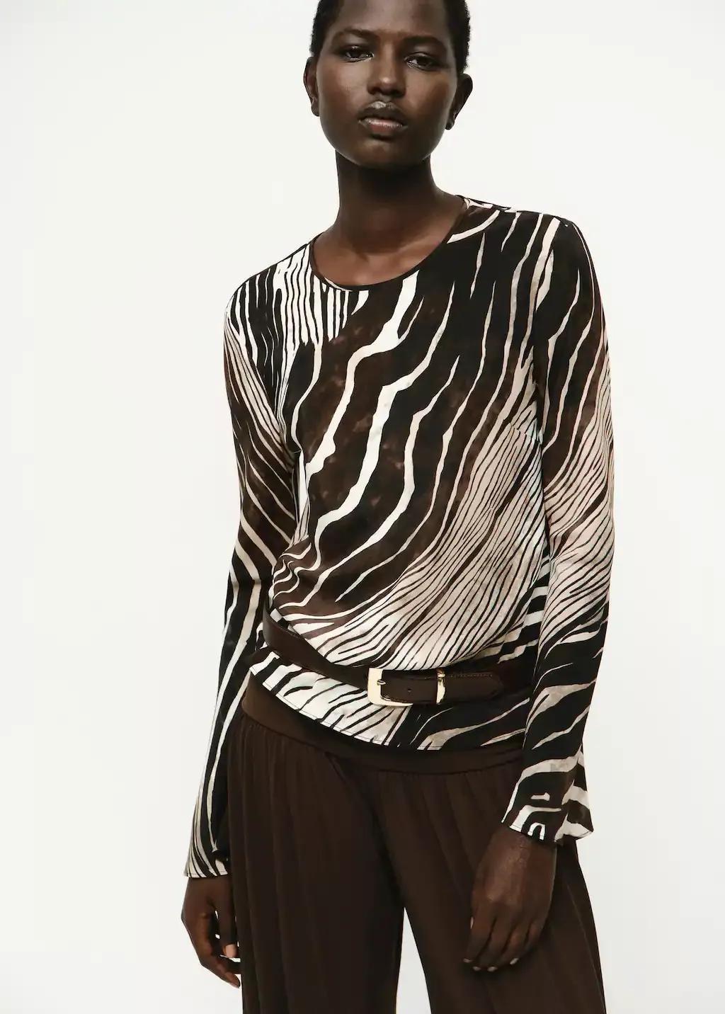 Black Zebra Print Blouse, Black, large image number 0