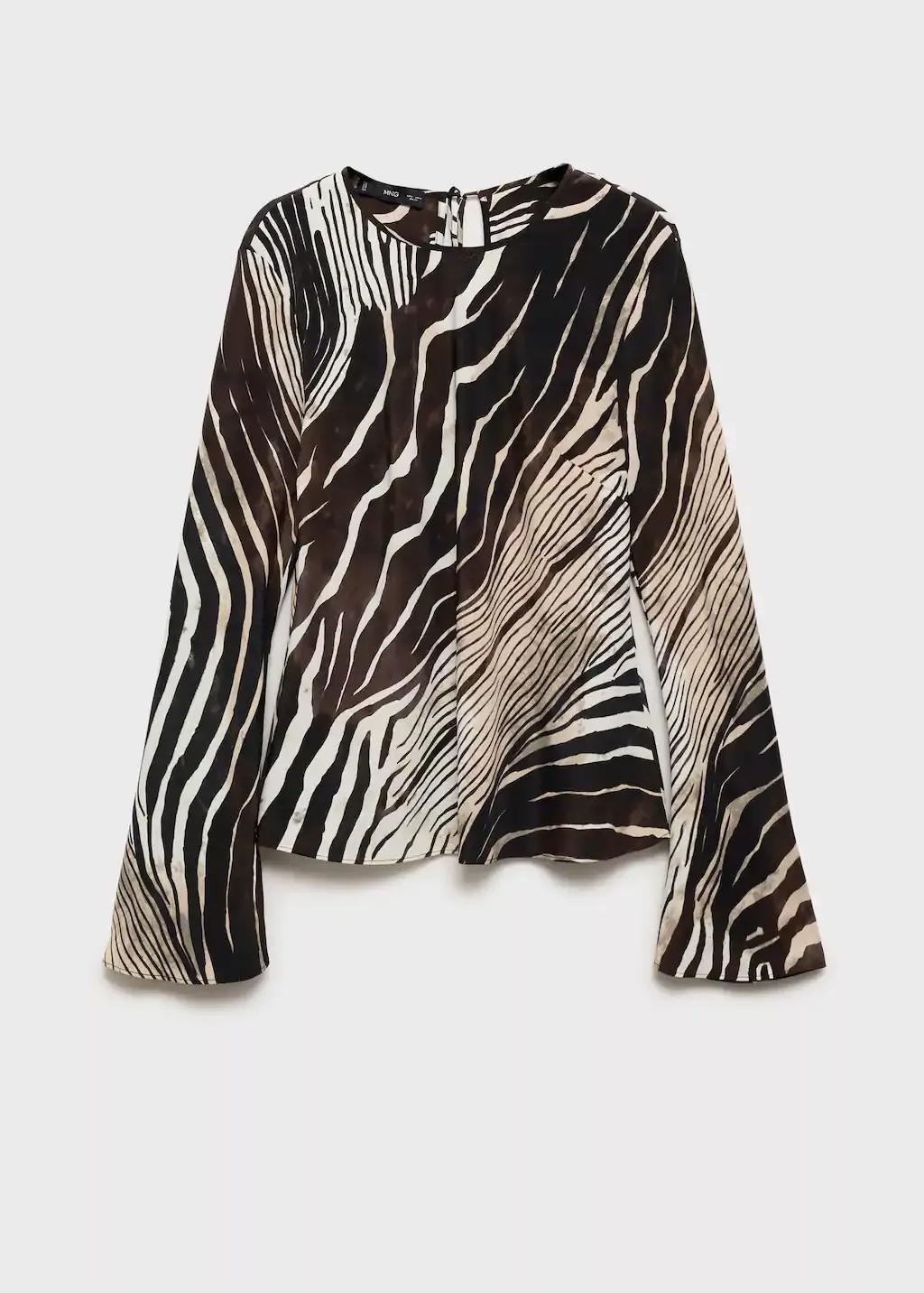 Black Zebra Print Blouse, Black, large image number 3