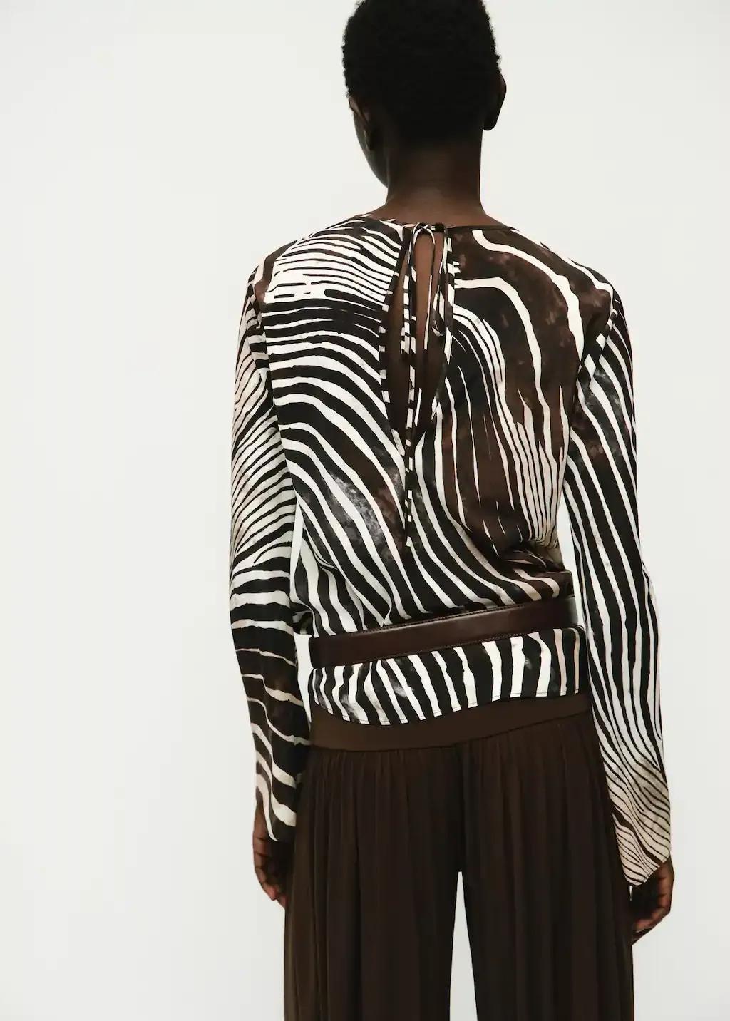 Black Zebra Print Blouse, Black, large image number 5