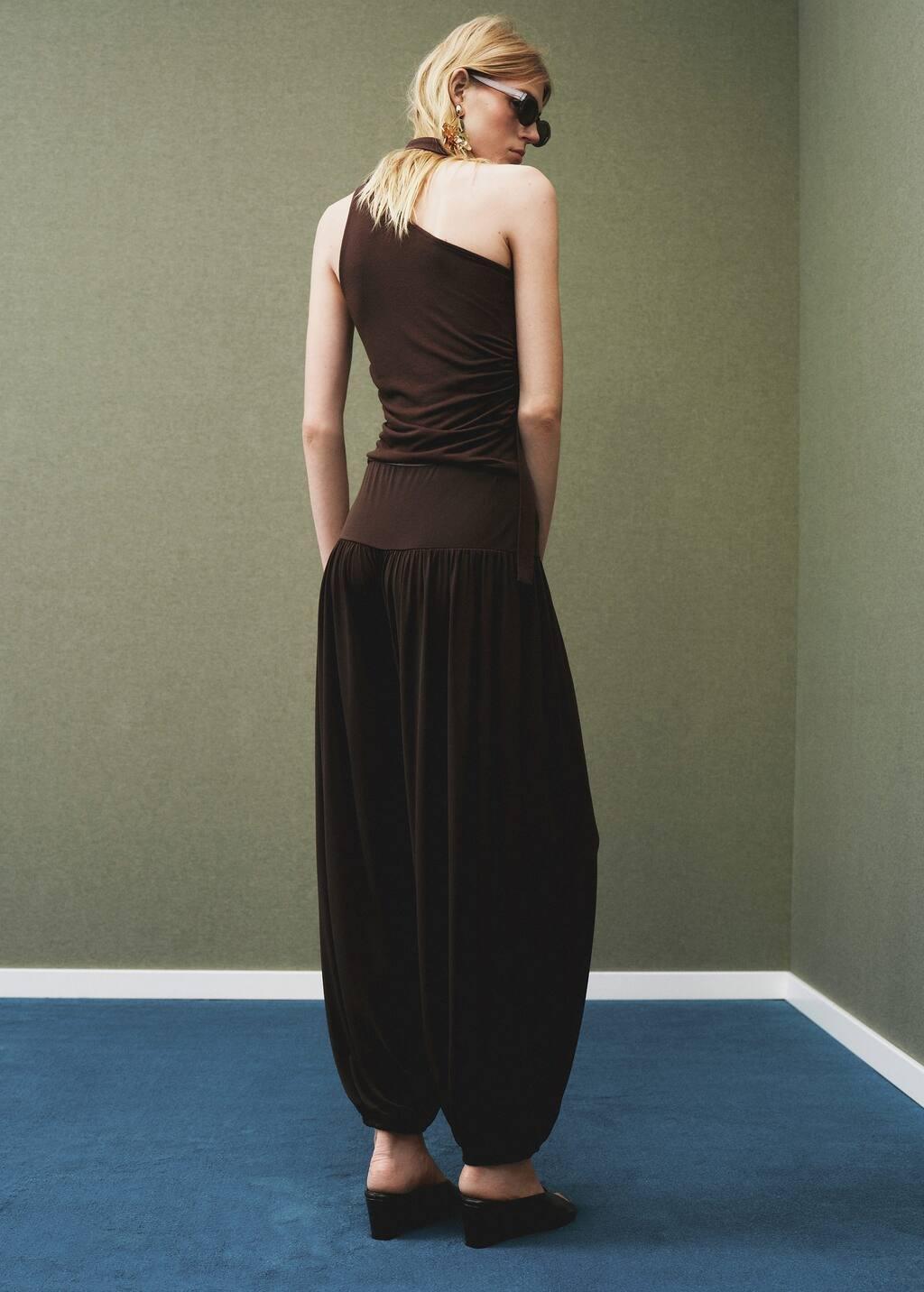 Brown Balloon-Style Trousers With Elasticated Waist, , large image number 2