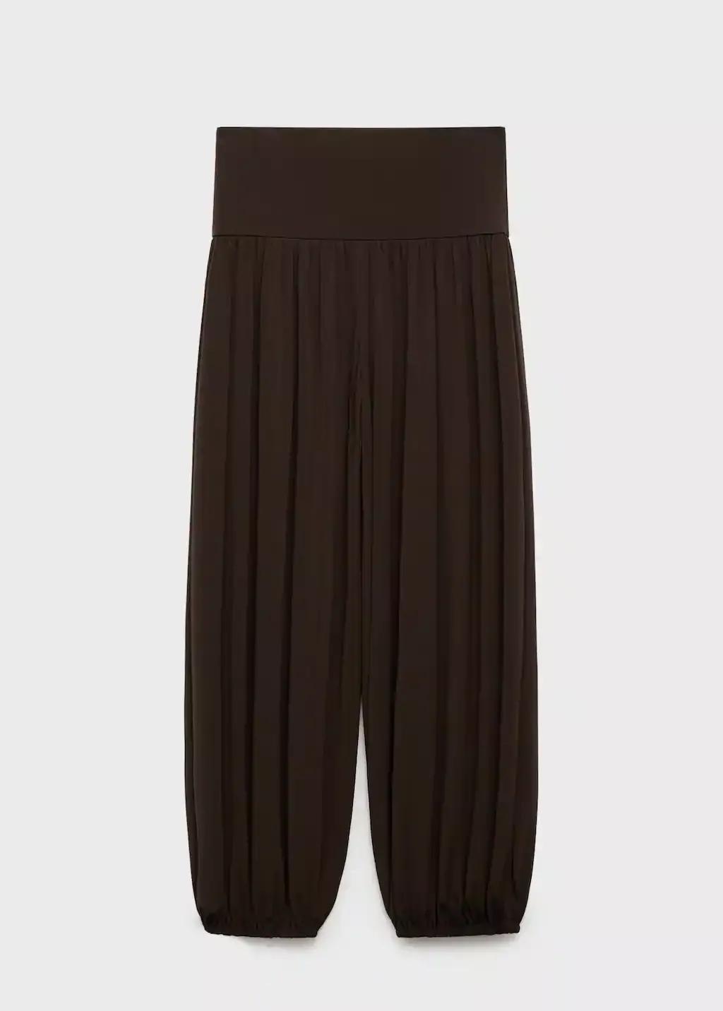 Brown Balloon-Style Trousers With Elasticated Waist, Brown, large image number 3