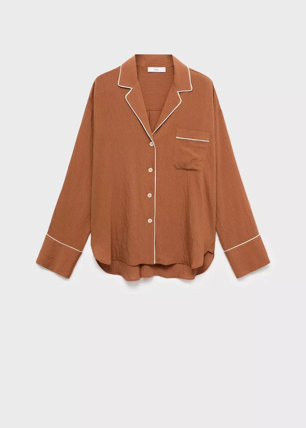 Brown Textured Shirt With Contrasting Trim, Brown, large image number 3